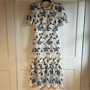 Blue Floral Lace Midi Dress for Easter